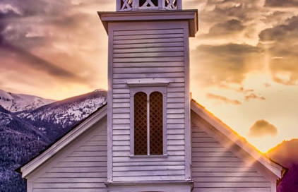 St Mary's mission in Stevensville Montana at sunset